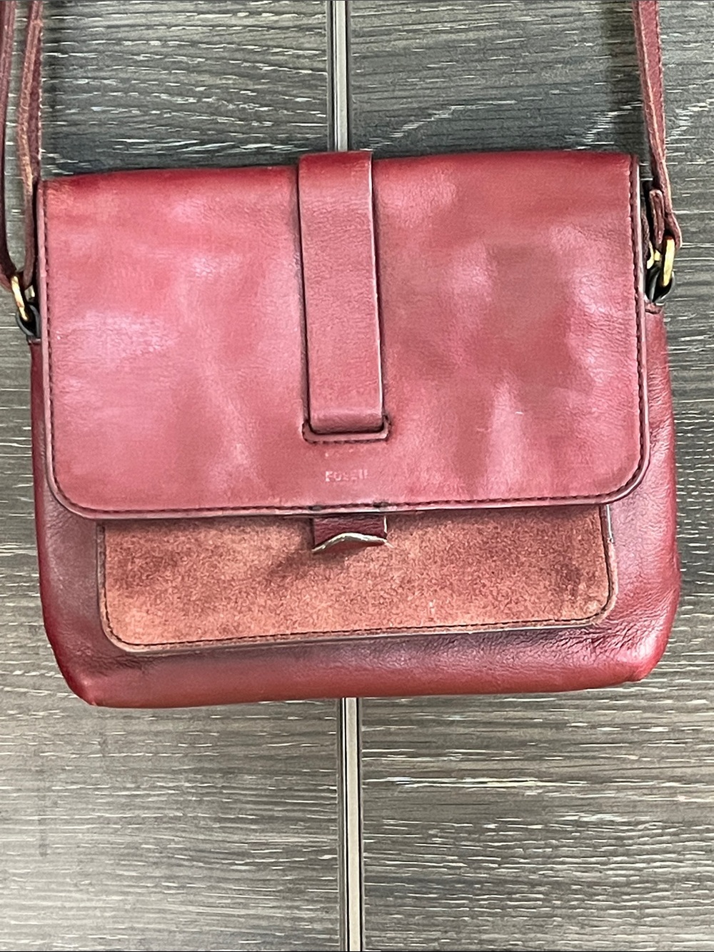 Fossil Burgundy Leather & Suede Bag